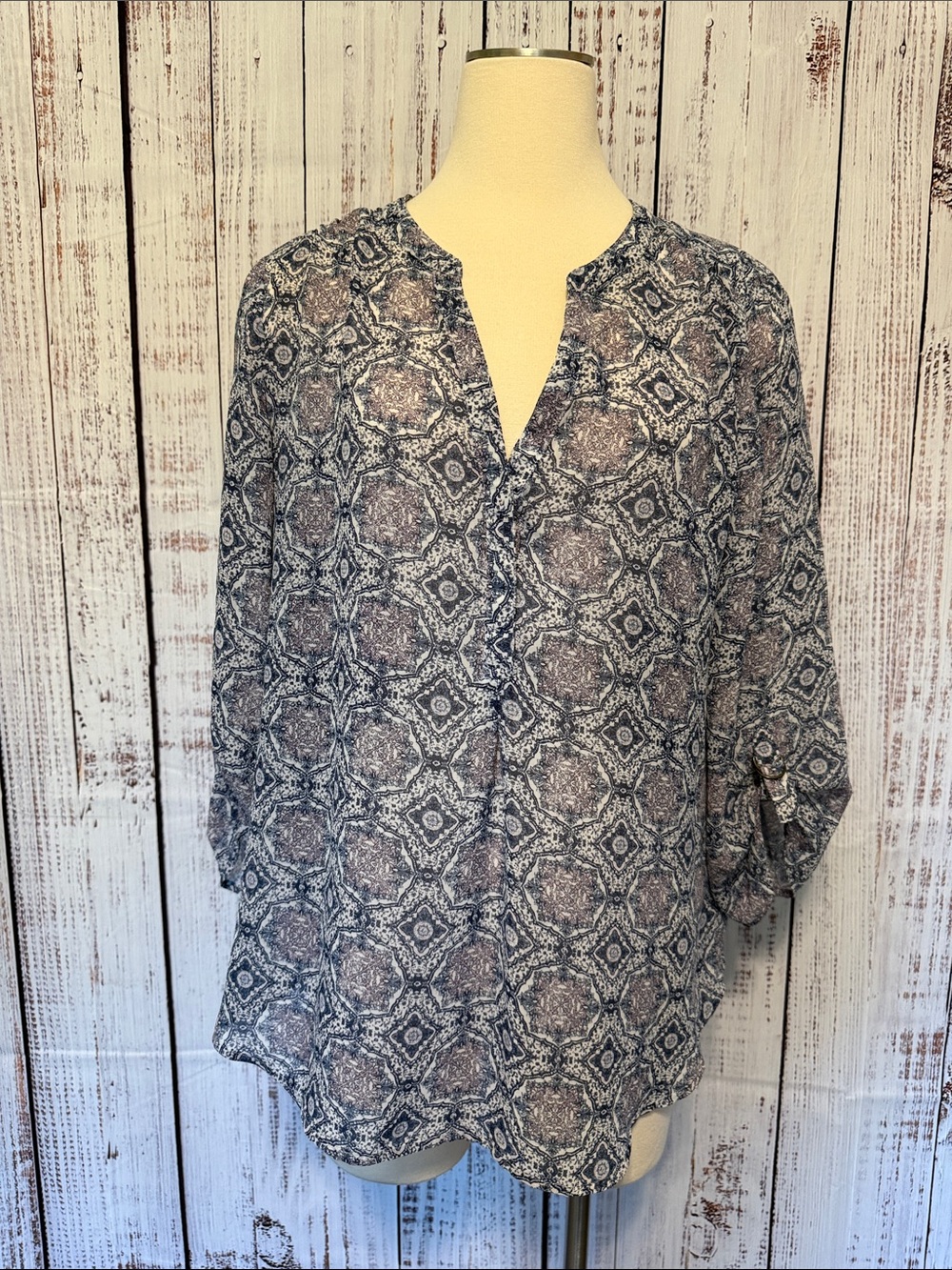 Maurices Blue Geometric Print Split-Neck Tunic
